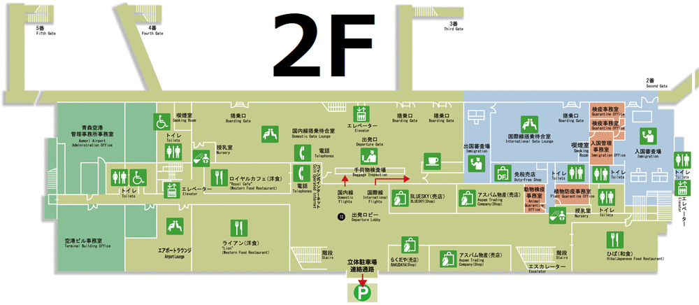 青森空港内の地図とエアポートラウンジの場所